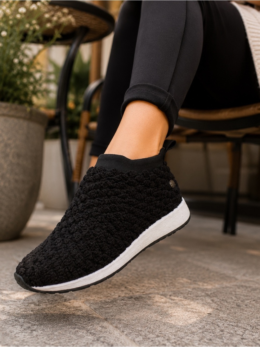 Bernie Mev Levana Black Woolly Knit Slip-On Memory Foam Insole Sneakers NWT